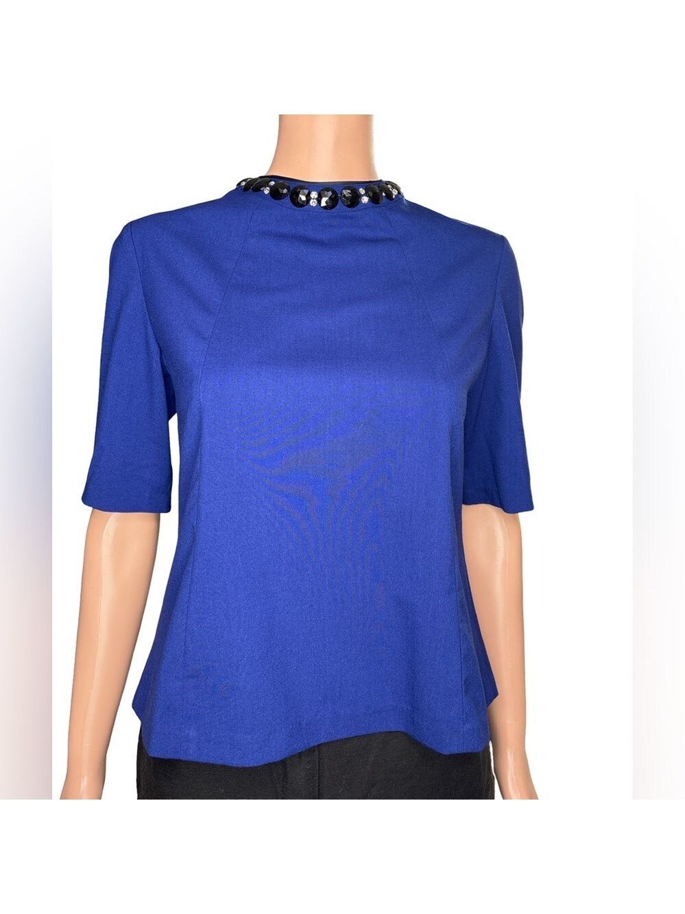 Royal Blue Beaded Blouse Size Medium (Size 38)